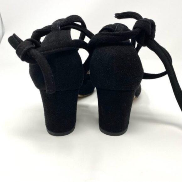 J. Crew Black Sophia Suede Anklewrap Round Toe Vibram Sole Classic Chunky Heels - Picture 7 of 10